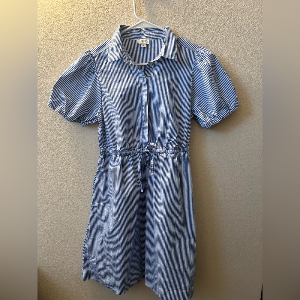 J. Crew Striped Dress - Size 4- Blue & White Puff Sleeve